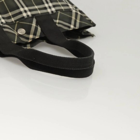 Burberrys Nova Check Blue Label Hand Bag Nylon Khaki Silver Auth hs1707 - Picture 8 of 16